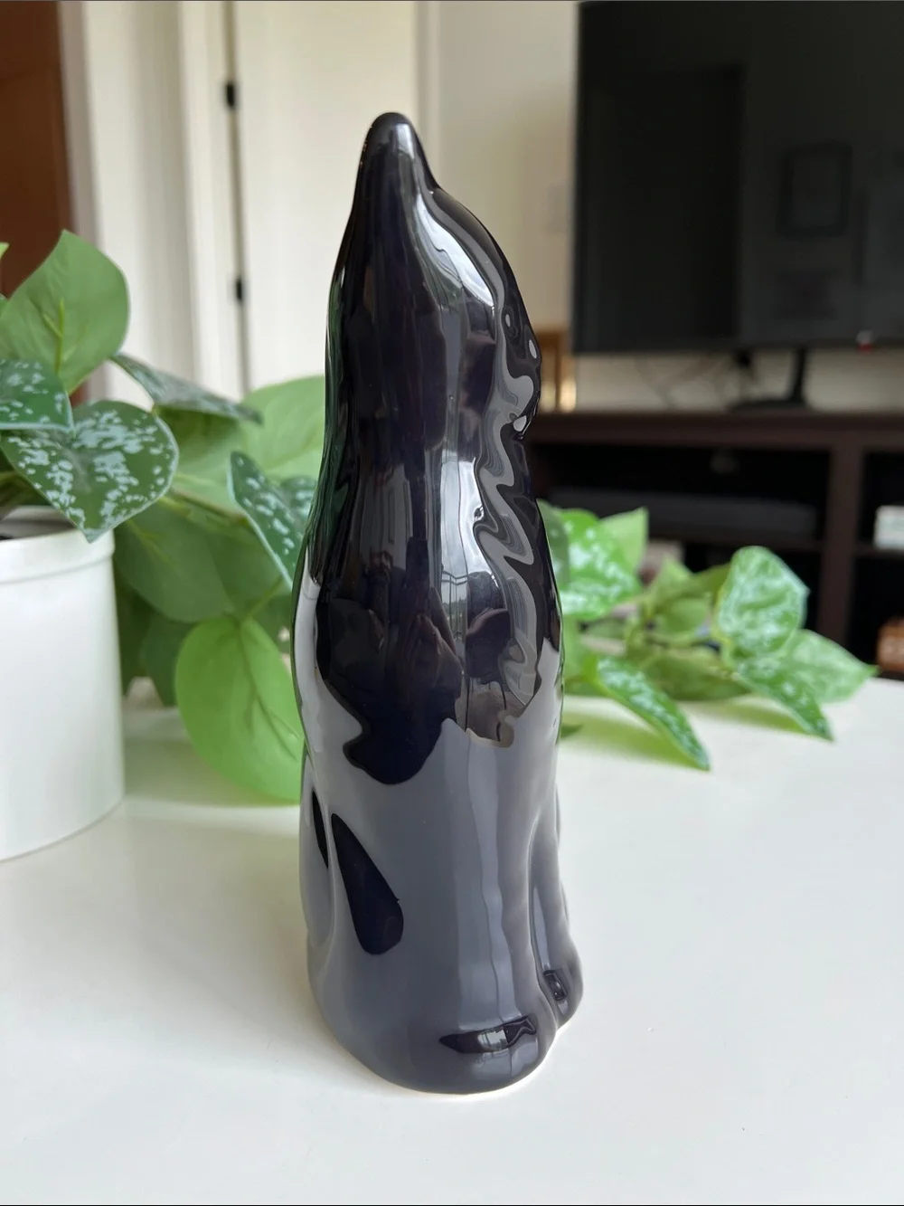 Vintage 80s Enesco Glossy Ceramic Black Cat Decor